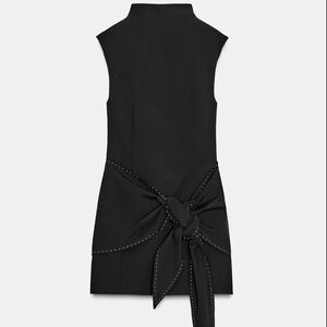 Zara Black Mini Dress with Tie & Topstitching